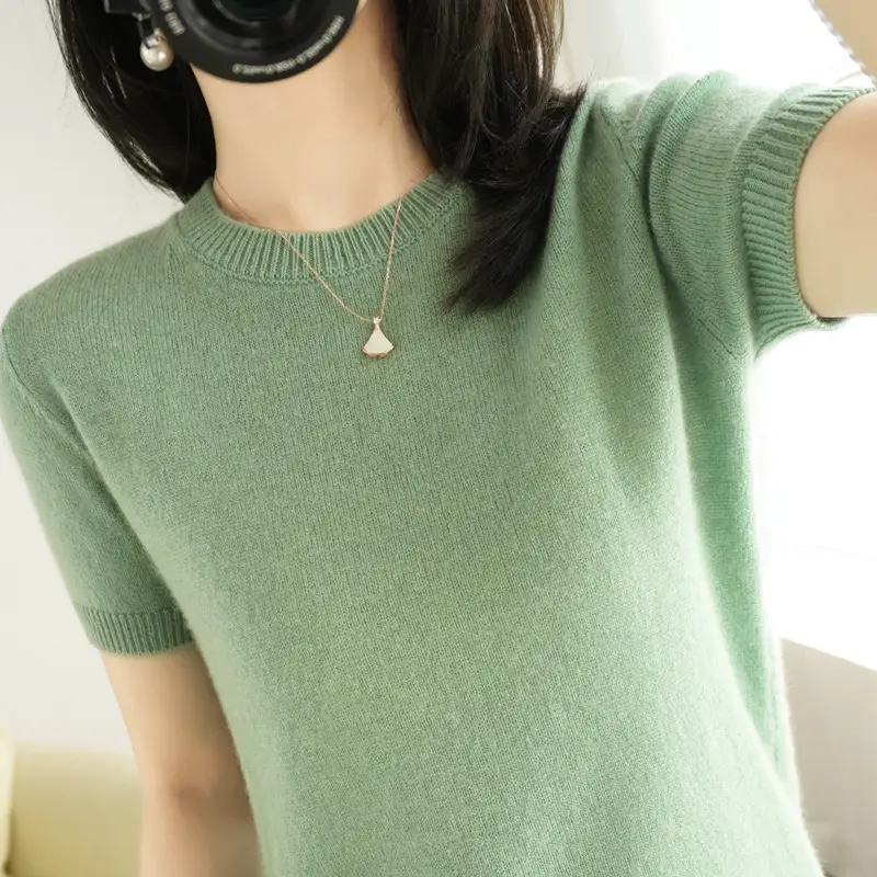 2021 Pink Knitted T-Shirt Short Sleeve Loose Fit - Image 11