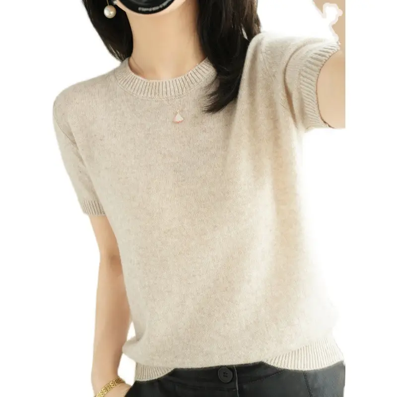 2021 Pink Knitted T-Shirt Short Sleeve Loose Fit - Image 13