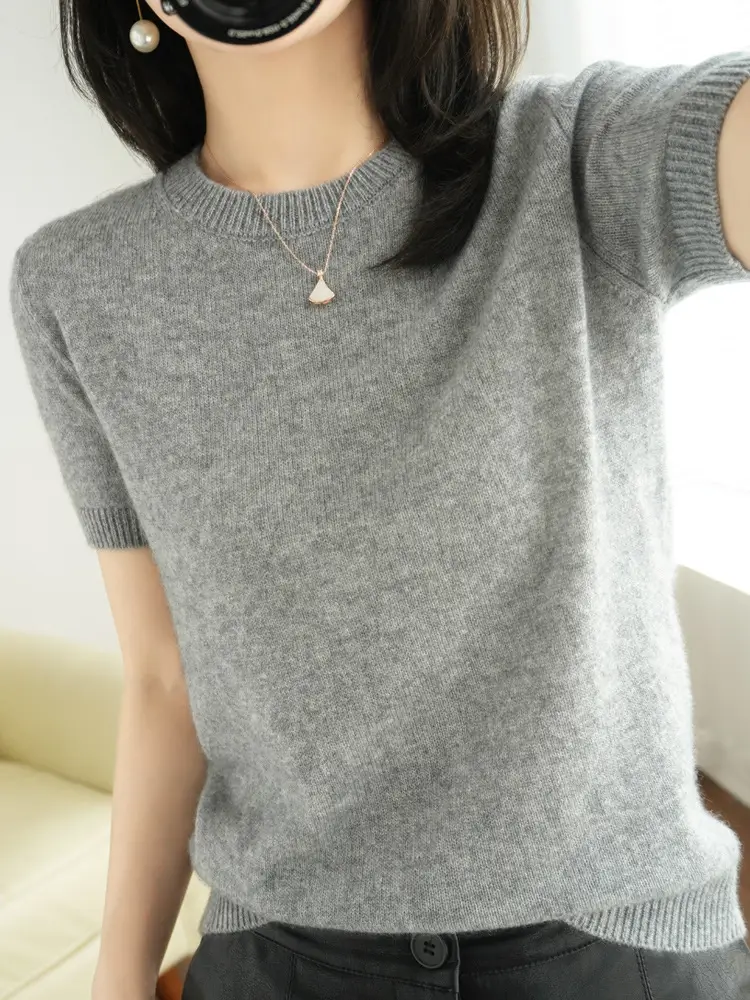 2021 Pink Knitted T-Shirt Short Sleeve Loose Fit - Image 3
