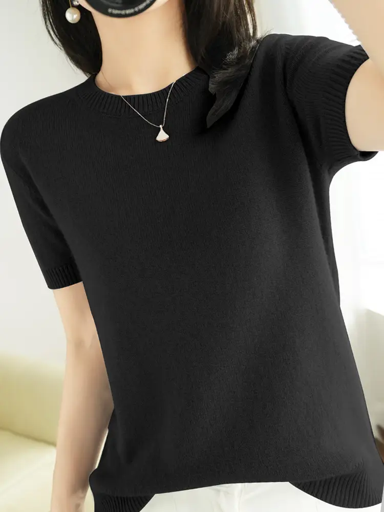 2021 Pink Knitted T-Shirt Short Sleeve Loose Fit - Image 5