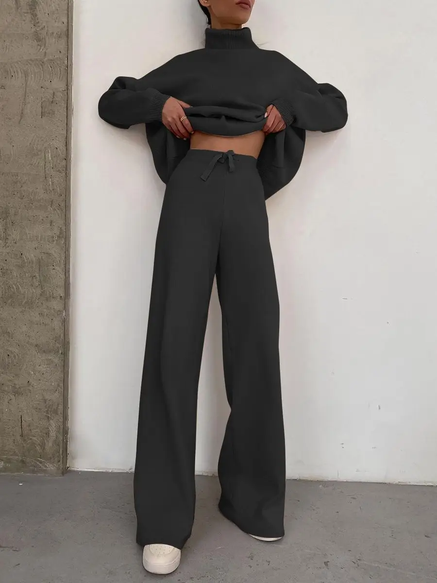 2025 Women's Beige Knitted Wide Leg Pants Set — feature 13