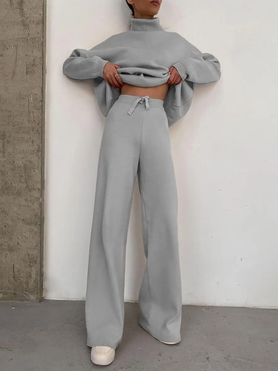 2025 Women's Beige Knitted Wide Leg Pants Set — feature 14