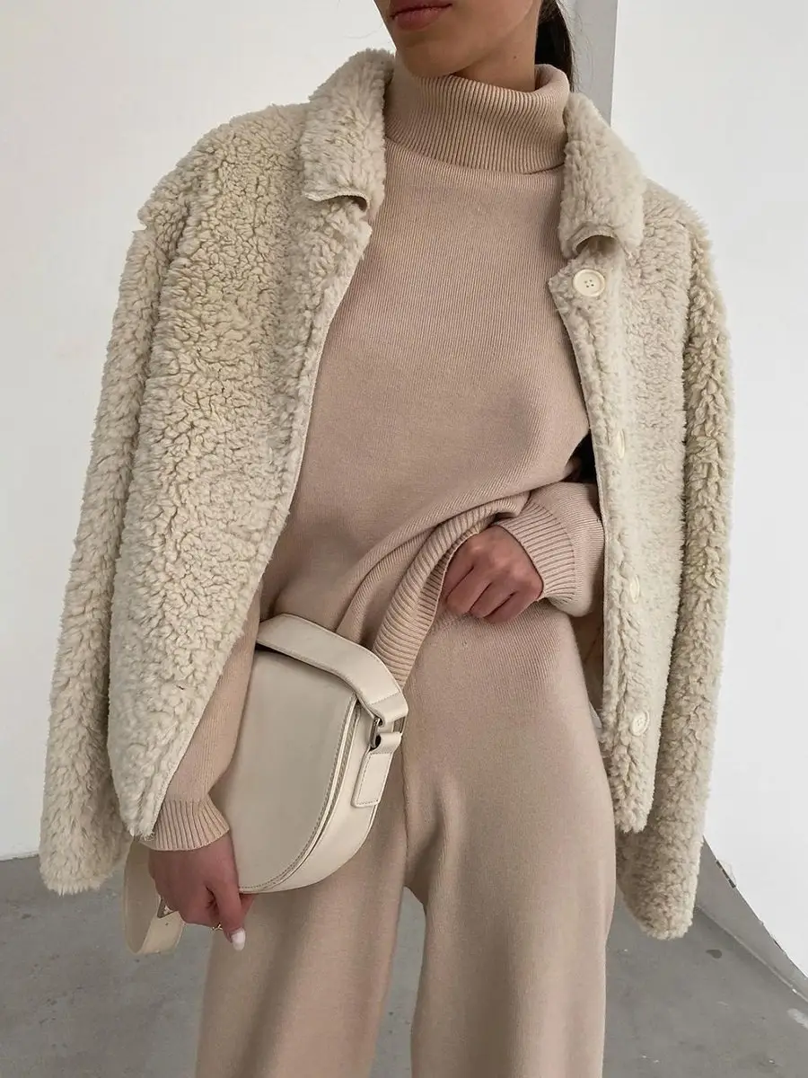 2025 Women's Beige Knitted Wide Leg Pants Set — feature 5