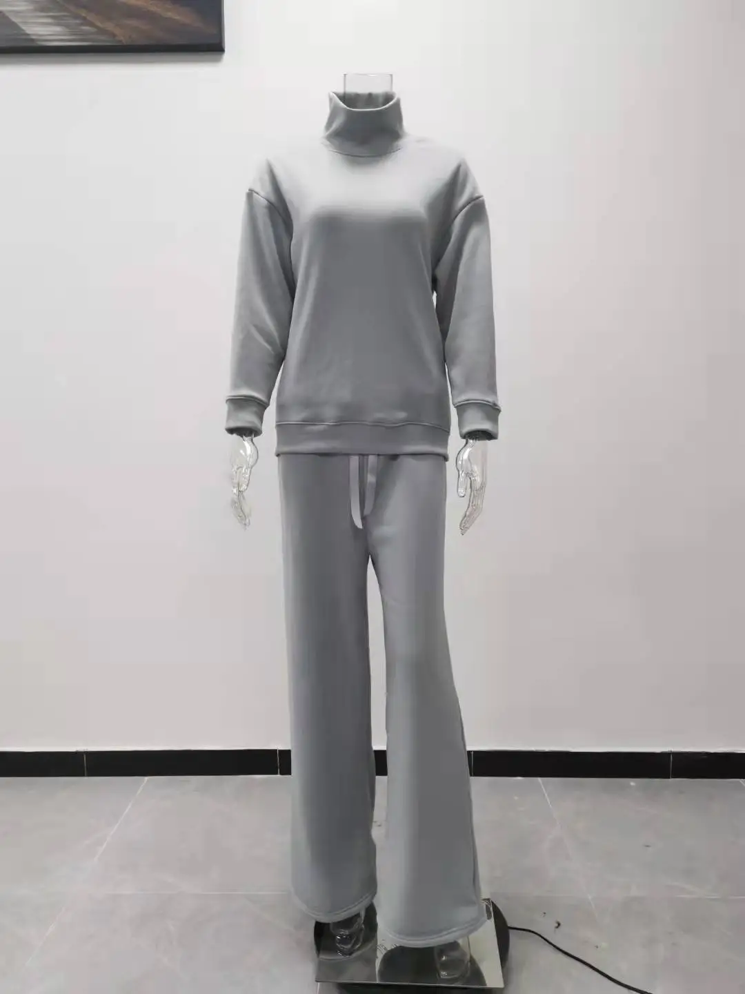 2025 Women's Beige Knitted Wide Leg Pants Set — feature 9