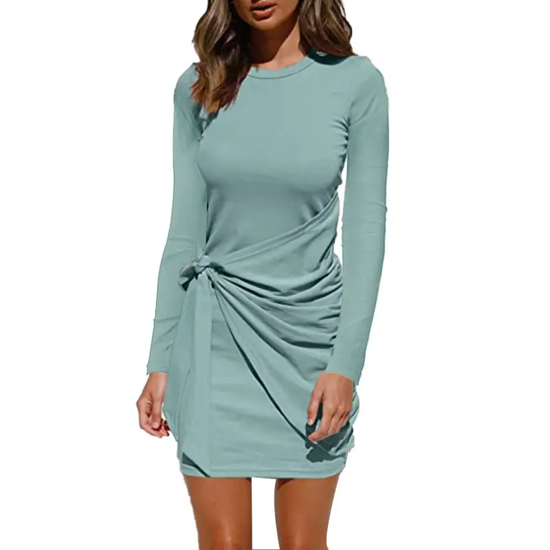 Black Knotted Long-Sleeve Dress for Women - Image 8