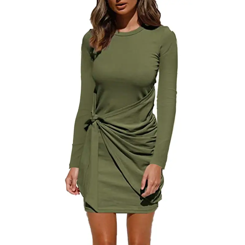 Black Knotted Long-Sleeve Dress for Women - Image 6