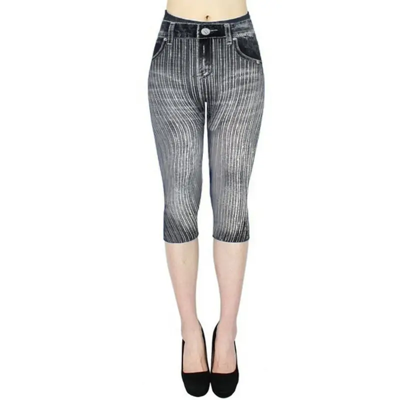 Women Printed Denim Leggings Large Fit Hip Casual