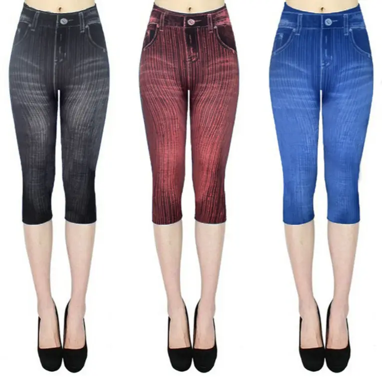 Women Printed Denim Leggings Large Fit Hip Casual