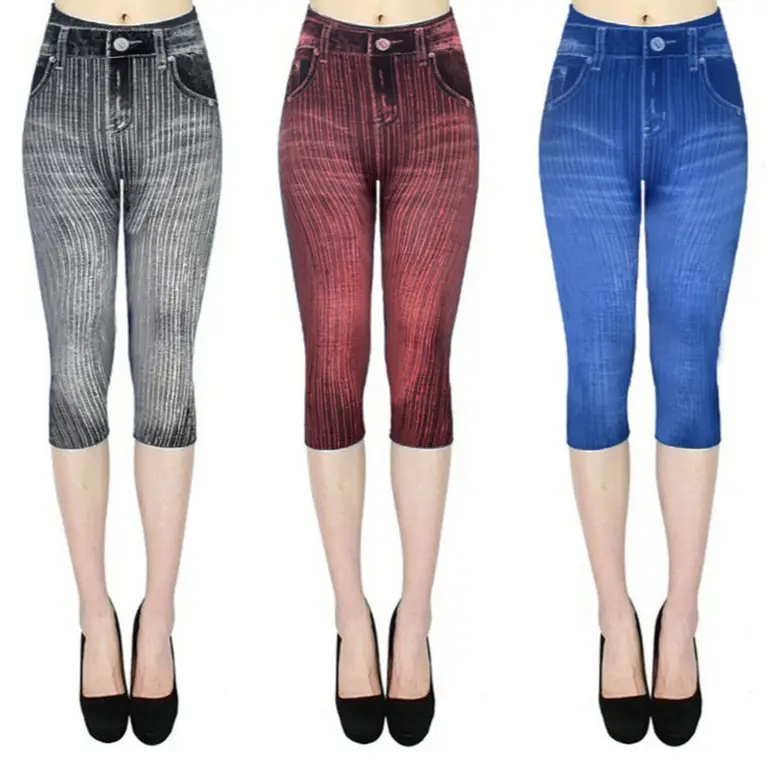 Women Printed Denim Leggings Large Fit Hip Casual