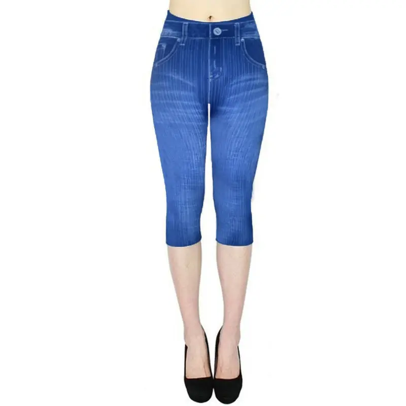 Women Printed Denim Leggings Large Fit Hip Casual