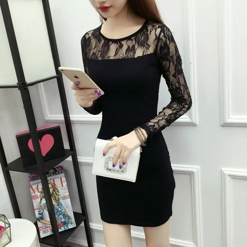 Black Lace Sheath Dress for Women Summer Slim Fit — feature 6