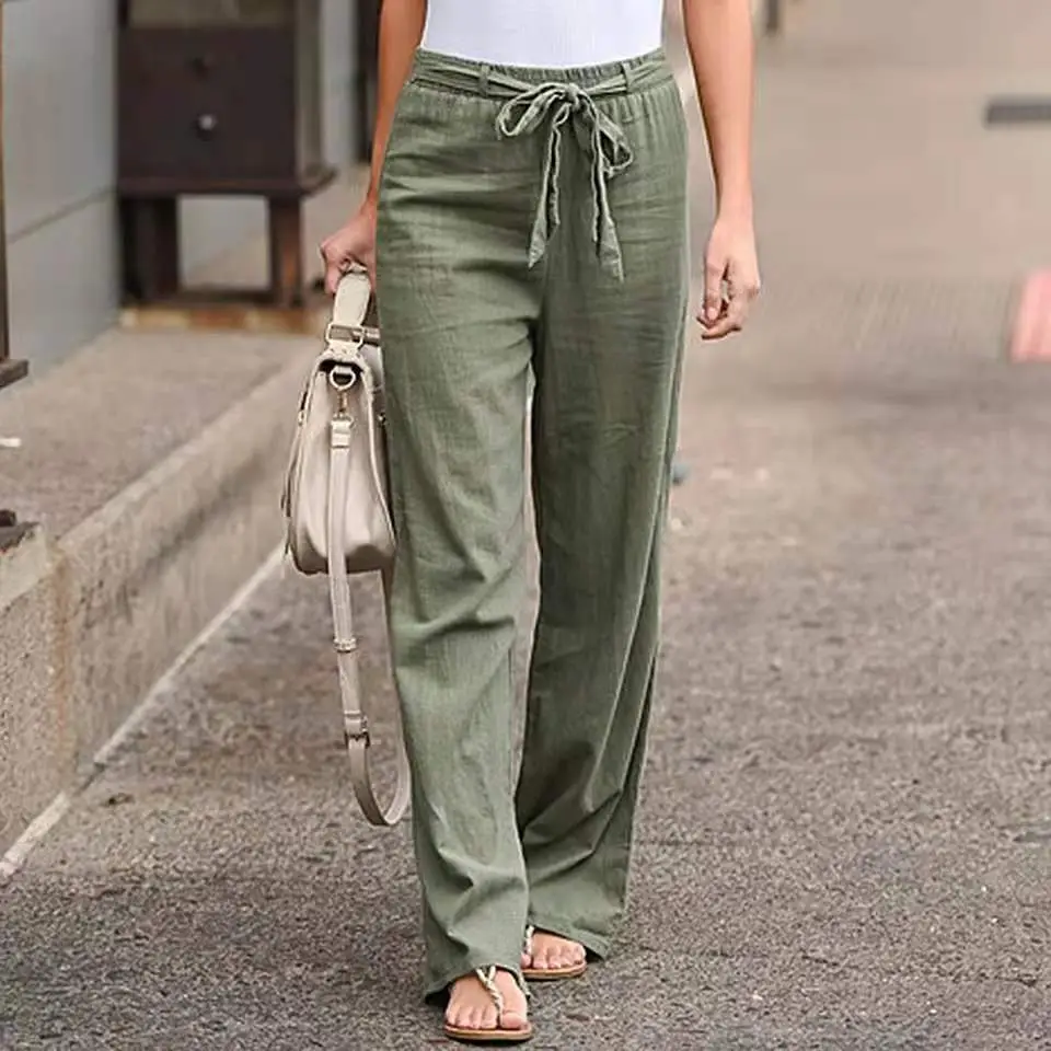 2023 Women Black Elastic Waist Loose Leg Pants - Image 4
