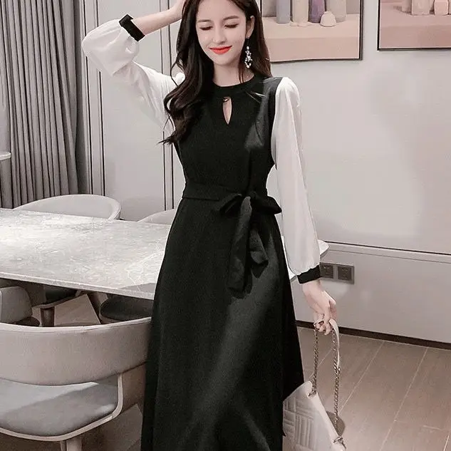 Black Long Sleeve Slim Fit Dress for Women - Image 3