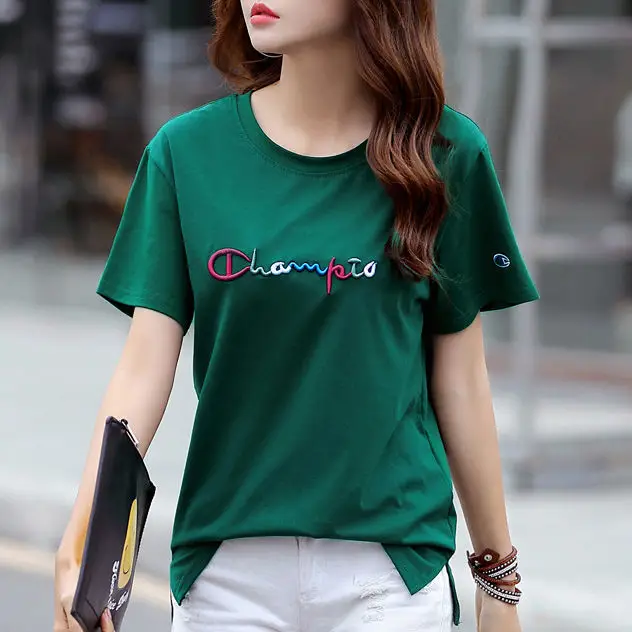 Women Green Champion T-Shirt Short Sleeve Plus Size