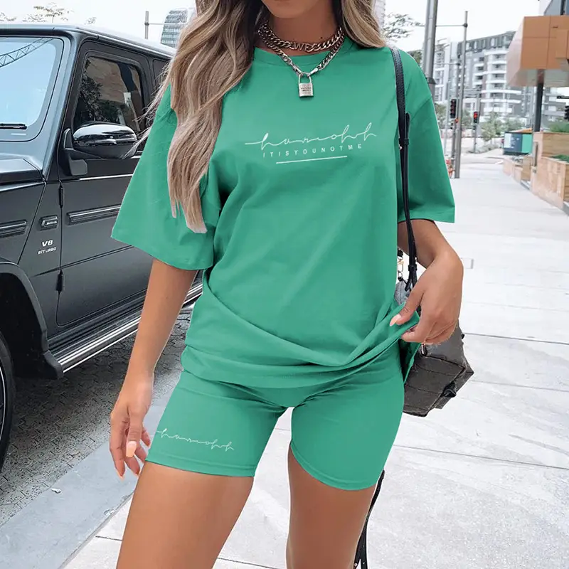 2024 Pink Loose Fit T-Shirt Shorts Set for Women