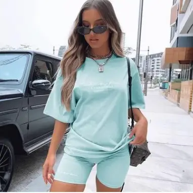 2024 Pink Loose Fit T-Shirt Shorts Set for Women