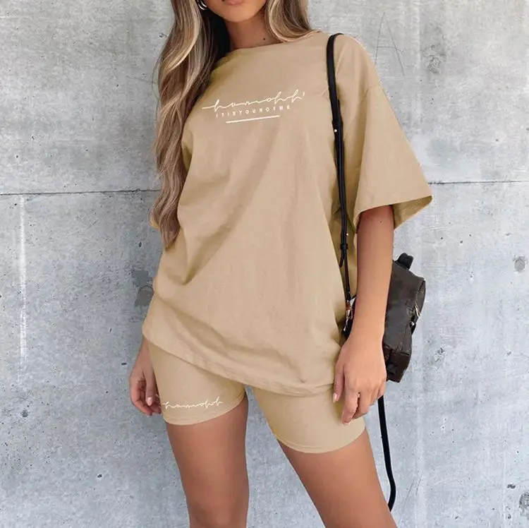 2024 Pink Loose Fit T-Shirt Shorts Set for Women
