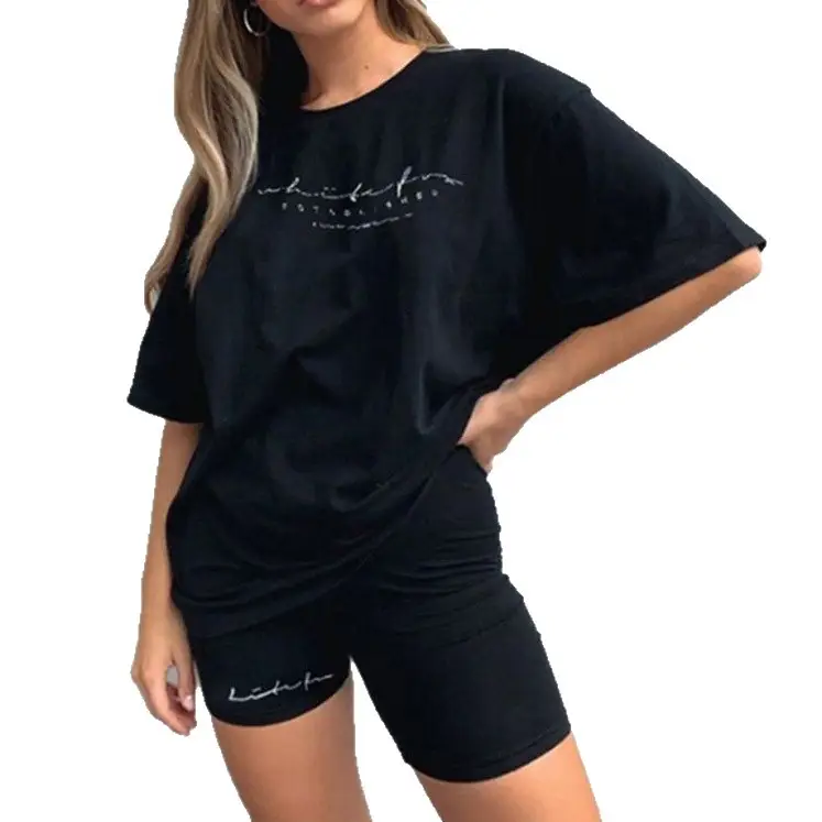 2024 Pink Loose Fit T-Shirt Shorts Set for Women