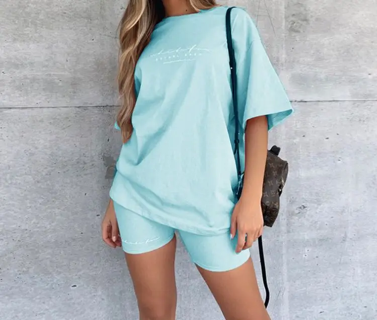 2024 Pink Loose Fit T-Shirt Shorts Set for Women
