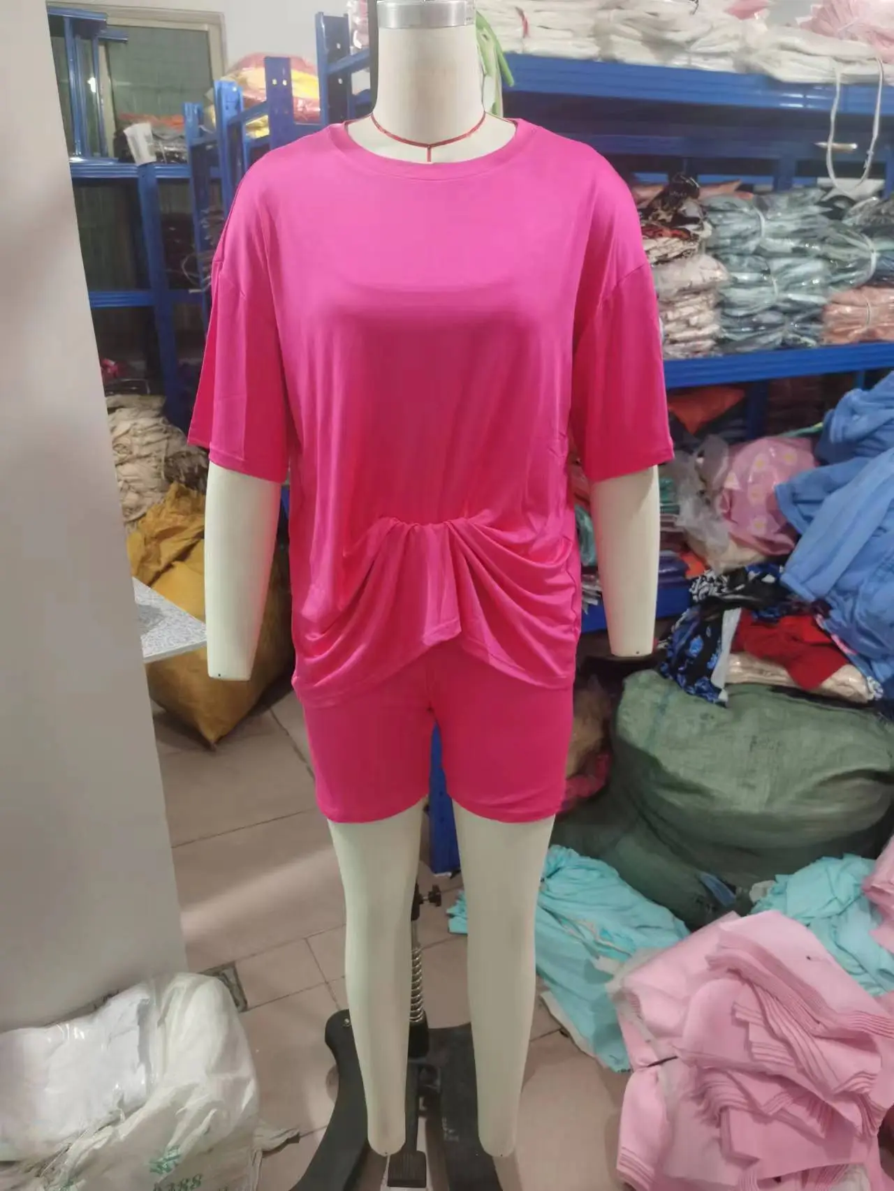 2024 Pink Loose Fit T-Shirt Shorts Set for Women