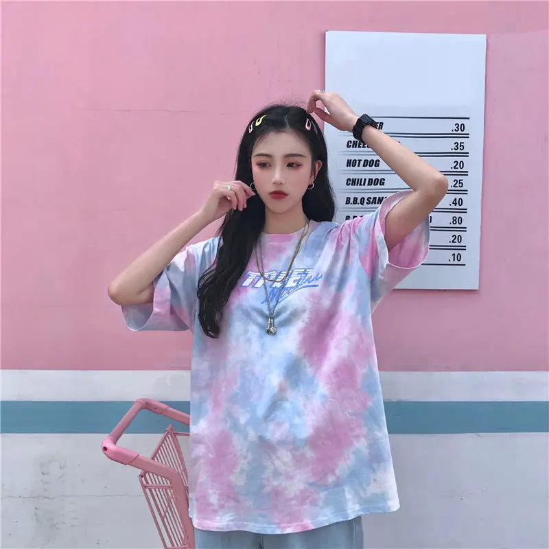 Korean Tie-Dye Mid-Length T-Shirt for Women