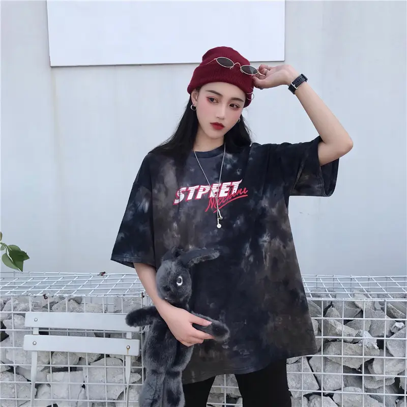 Korean Tie-Dye Mid-Length T-Shirt for Women