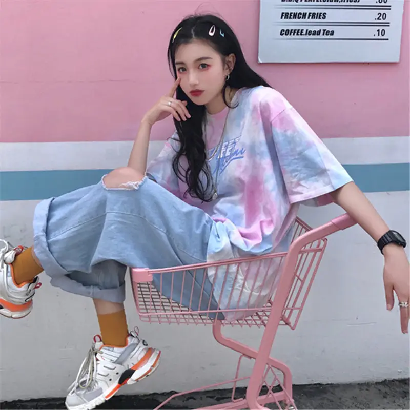 Korean Tie-Dye Mid-Length T-Shirt for Women — feature 3