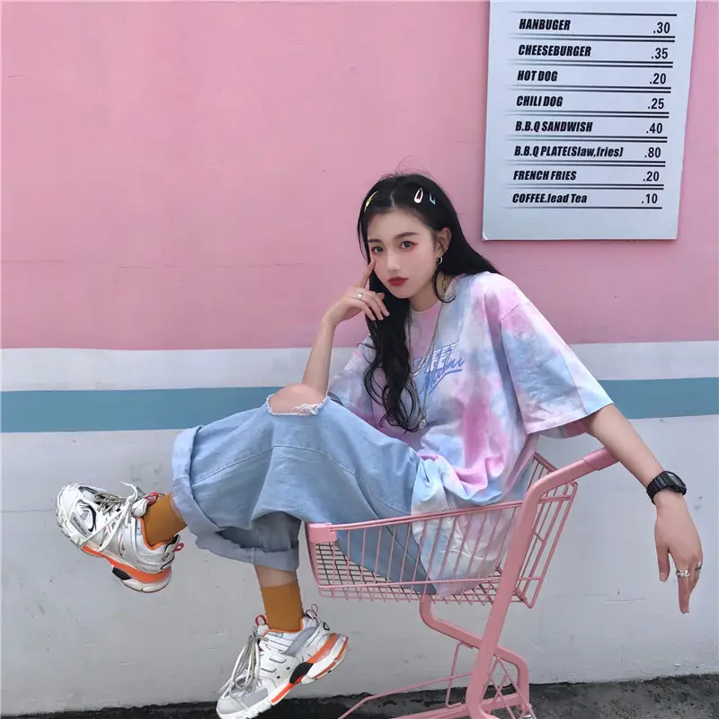 Korean Tie-Dye Mid-Length T-Shirt for Women — feature 4