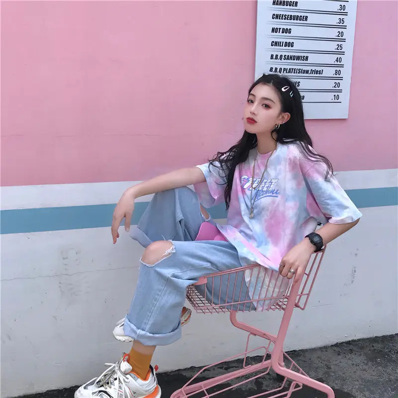 Korean Tie-Dye Mid-Length T-Shirt for Women — feature 5