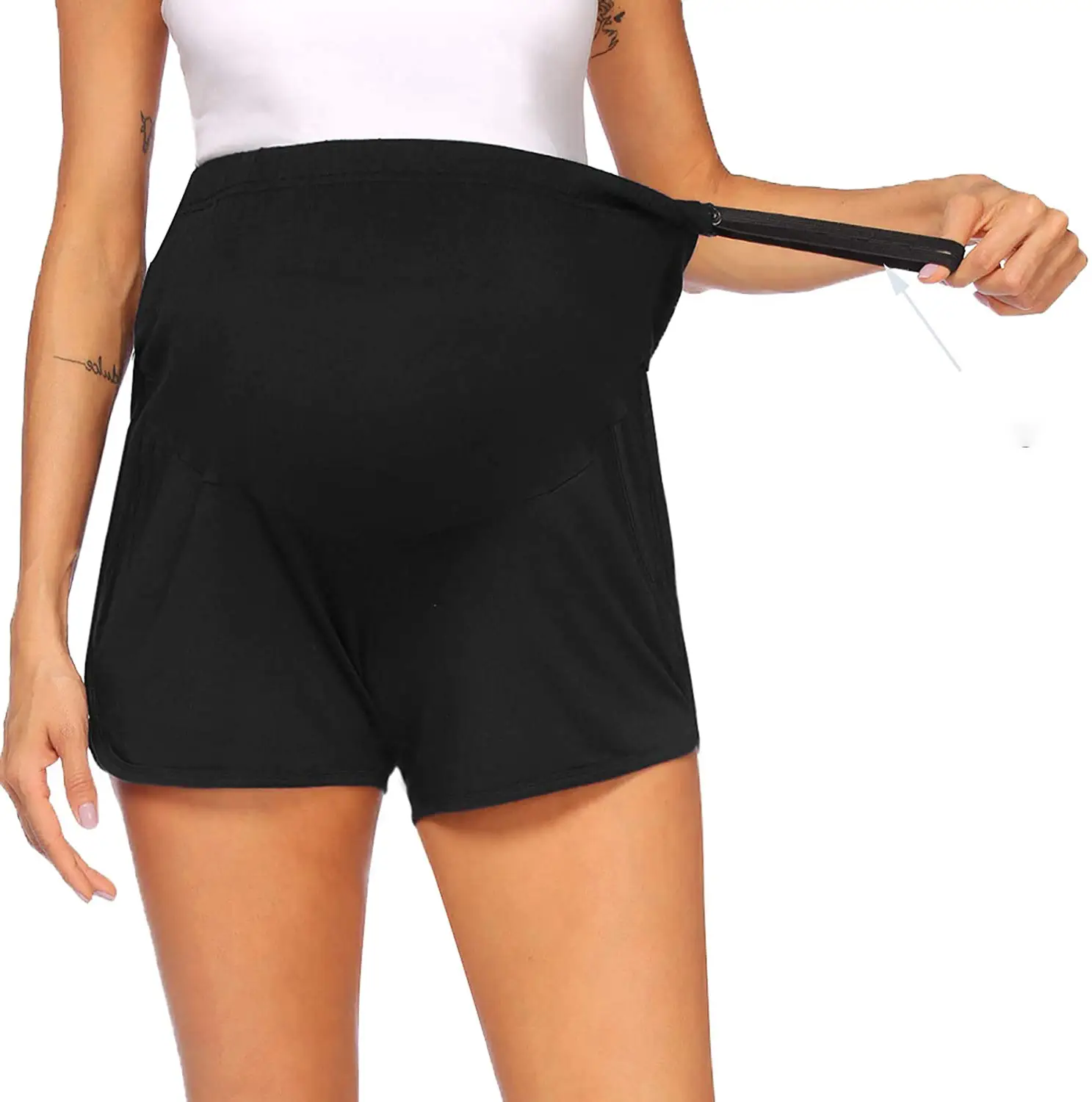 Telescopic Waist Maternity Shorts Black Adjustable - Image 5