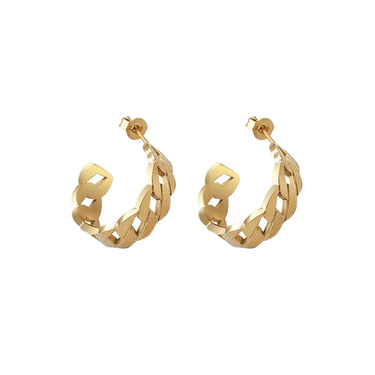 Titanium Hollow Chain Hoop Earrings Gold Plated - Image 5