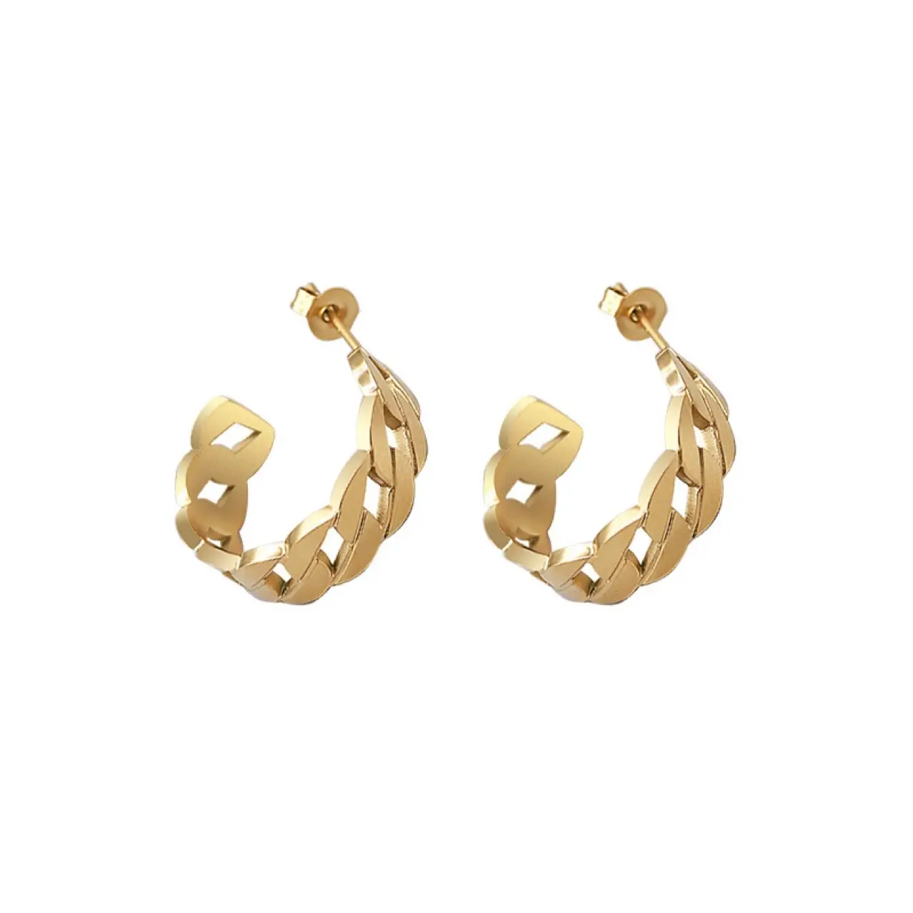 Titanium Hollow Chain Hoop Earrings Gold Plated — feature 5