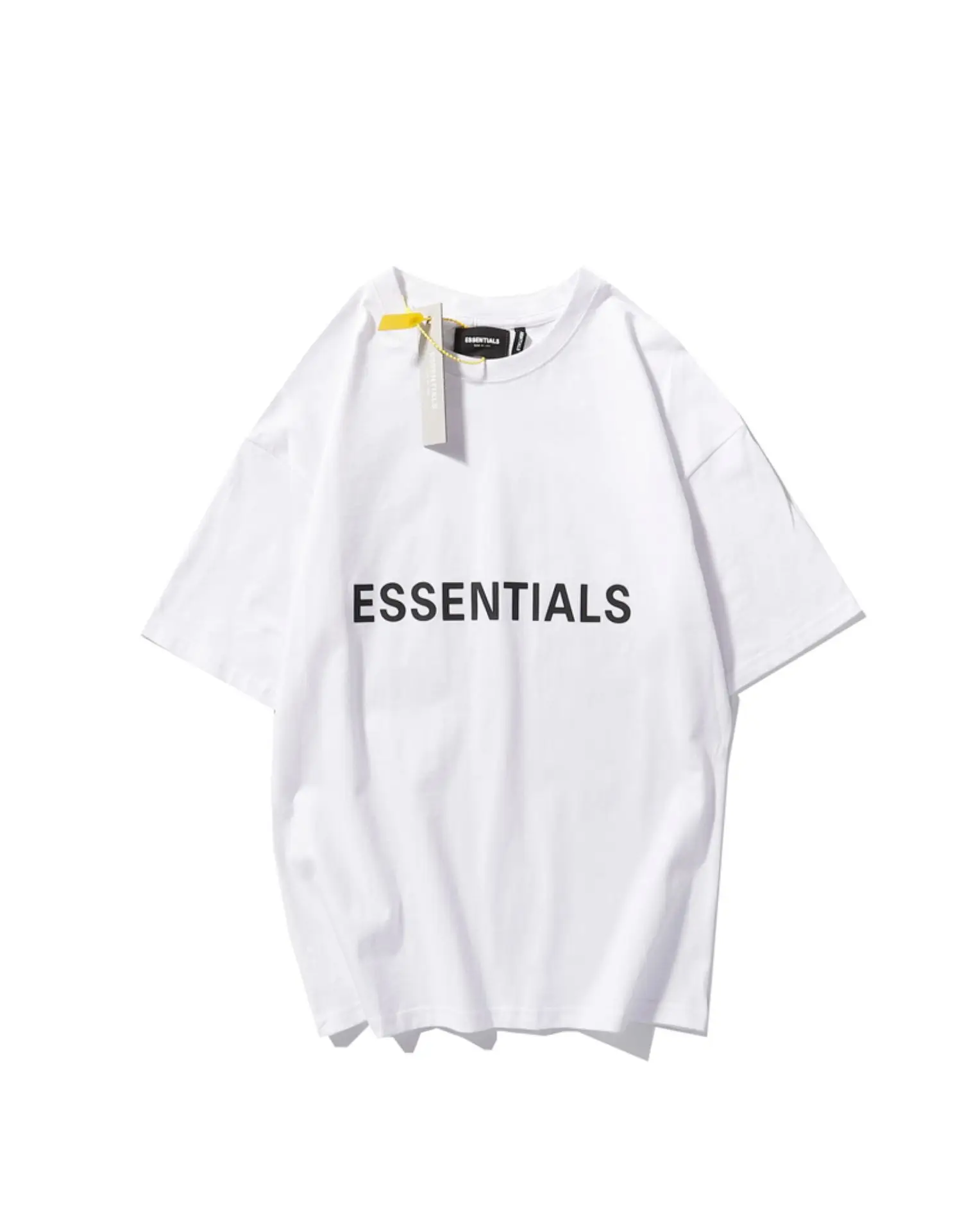 White Loose Fit T-Shirt with "Essentials" Print — feature 13