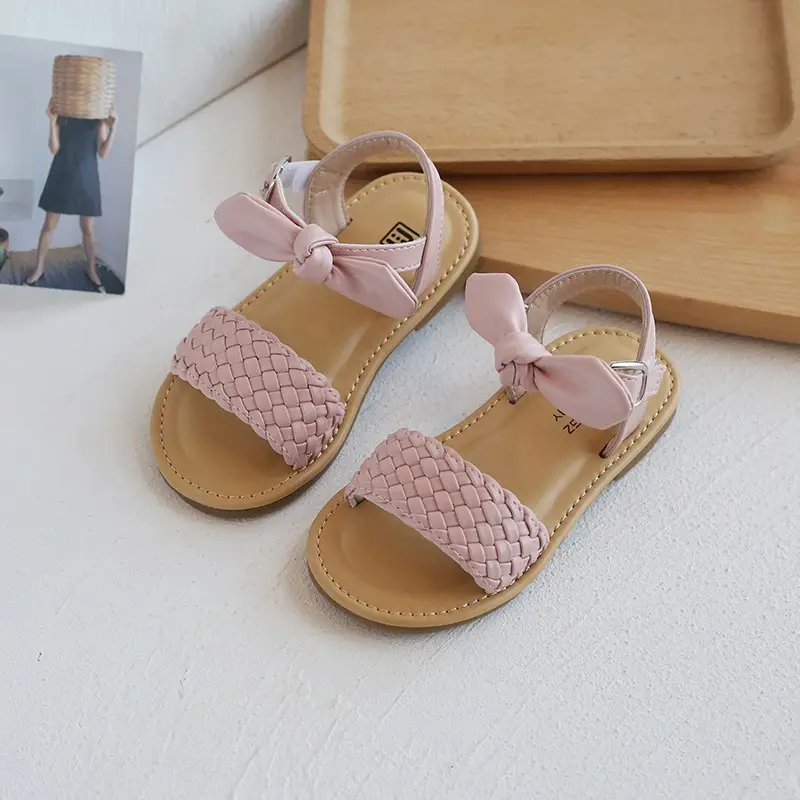 Baby Sandals 2024 Summer New Style Princess Style Kidsren's Beach Shoes Korean Style Bow Girls' Shoes Velcro