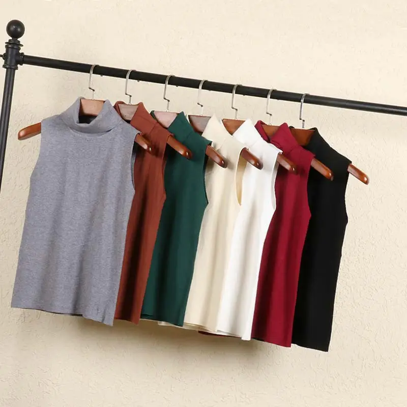 Women's Knitted Sleeveless Turtleneck Vest Cream - Image 9