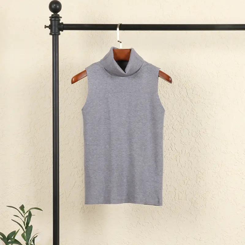 Women's Knitted Sleeveless Turtleneck Vest Cream - Image 2