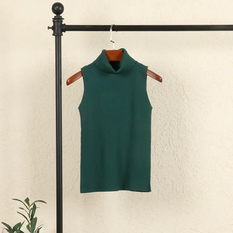 Women's Knitted Sleeveless Turtleneck Vest Cream - Image 3