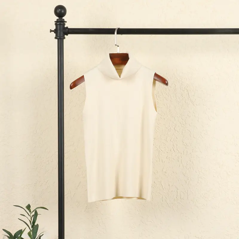 Women's Knitted Sleeveless Turtleneck Vest Cream - Image 5