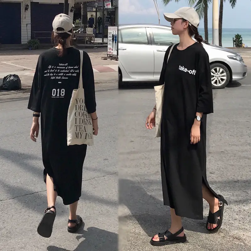2025 White Letter Printed Over-the-Knee T-Shirt for Women - Image 6