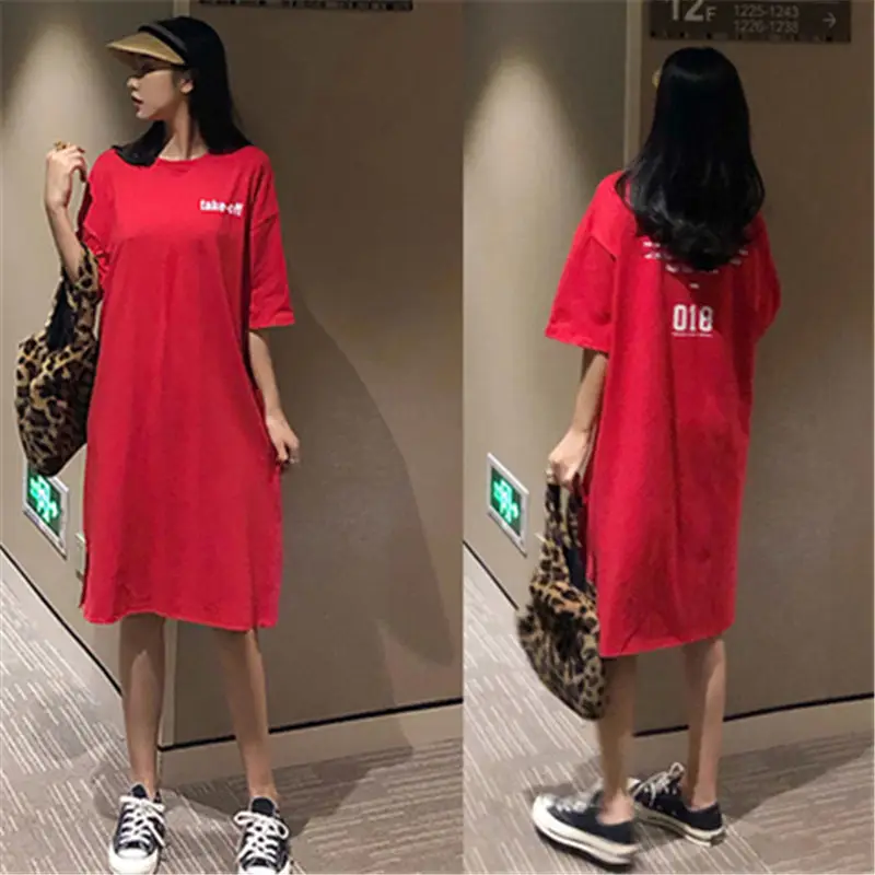 2025 White Letter Printed Over-the-Knee T-Shirt for Women - Image 8