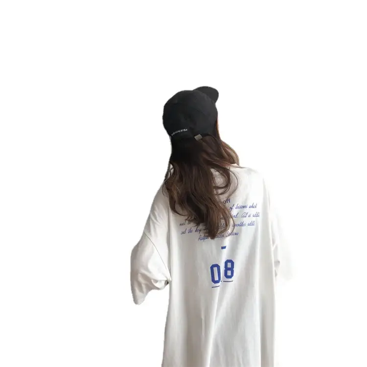 2025 White Letter Printed Over-the-Knee T-Shirt for Women - Image 9