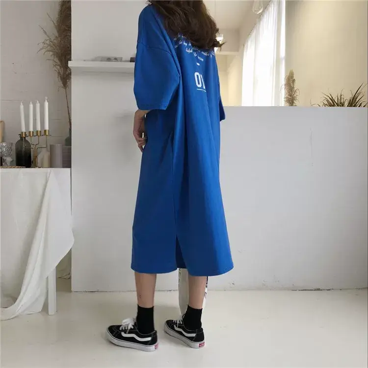 2025 White Letter Printed Over-the-Knee T-Shirt for Women — feature 16