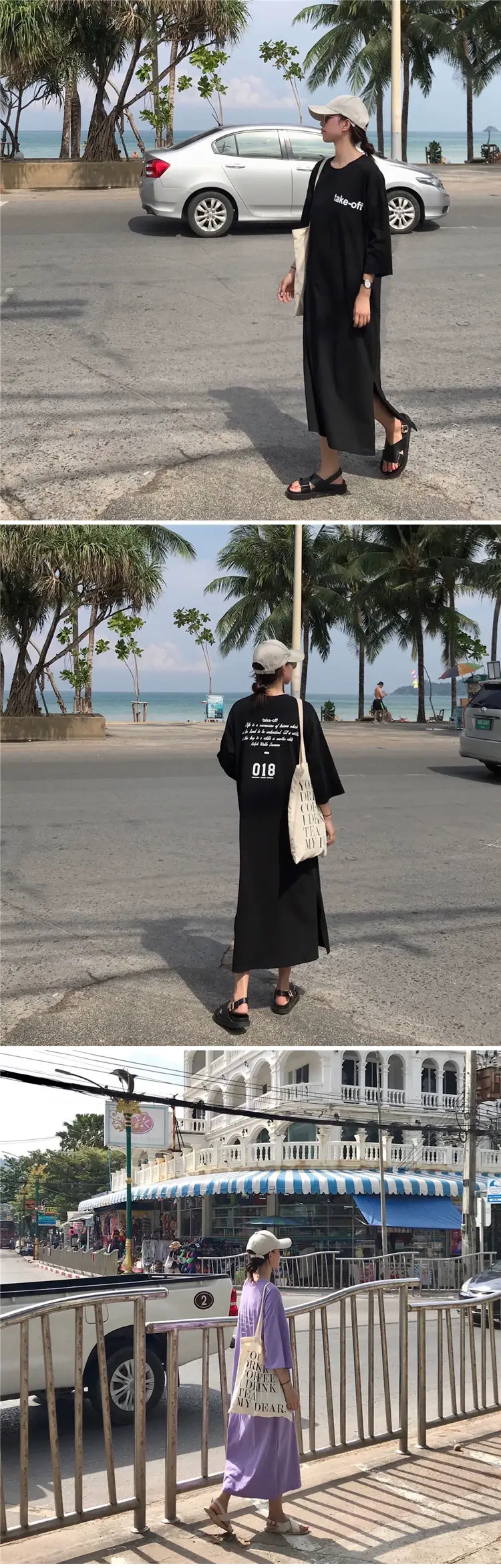 2025 White Letter Printed Over-the-Knee T-Shirt for Women — feature 2