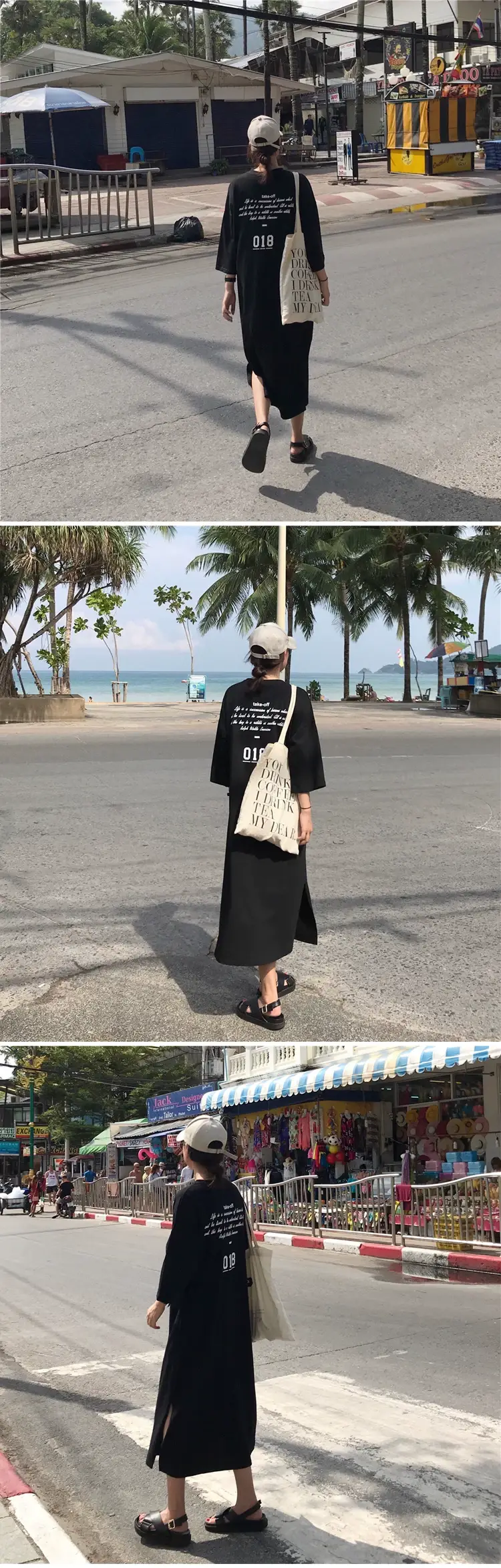 2025 White Letter Printed Over-the-Knee T-Shirt for Women — feature 3
