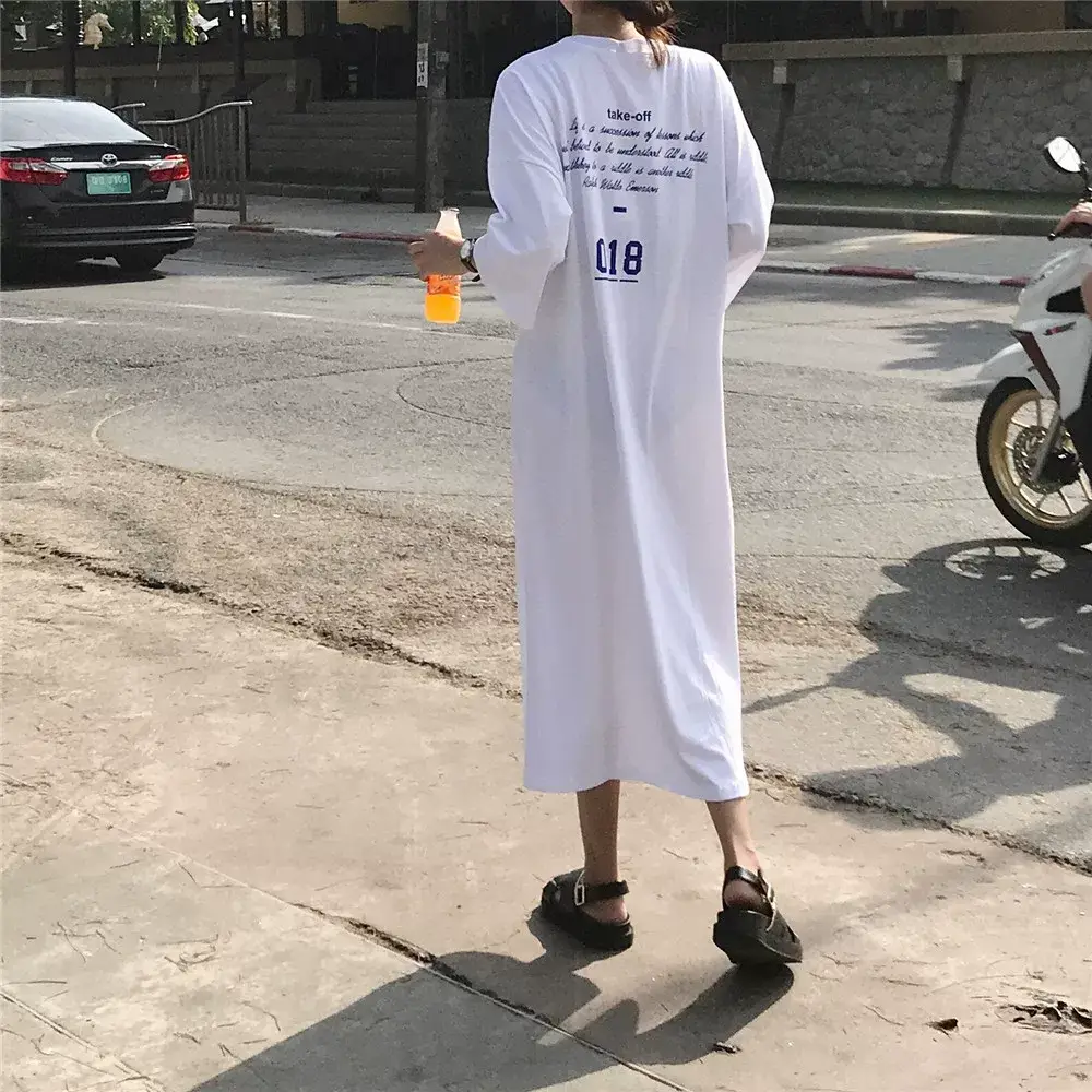 2025 White Letter Printed Over-the-Knee T-Shirt for Women — feature 6
