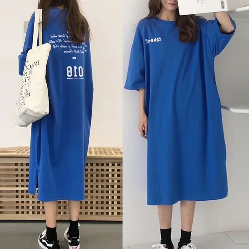 2025 White Letter Printed Over-the-Knee T-Shirt for Women - Image 3