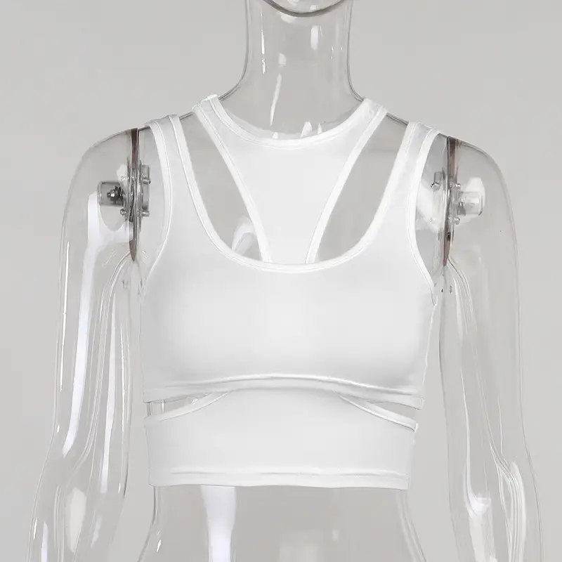White Cut-Out Bra Top with High Neck & Shorts - Image 2