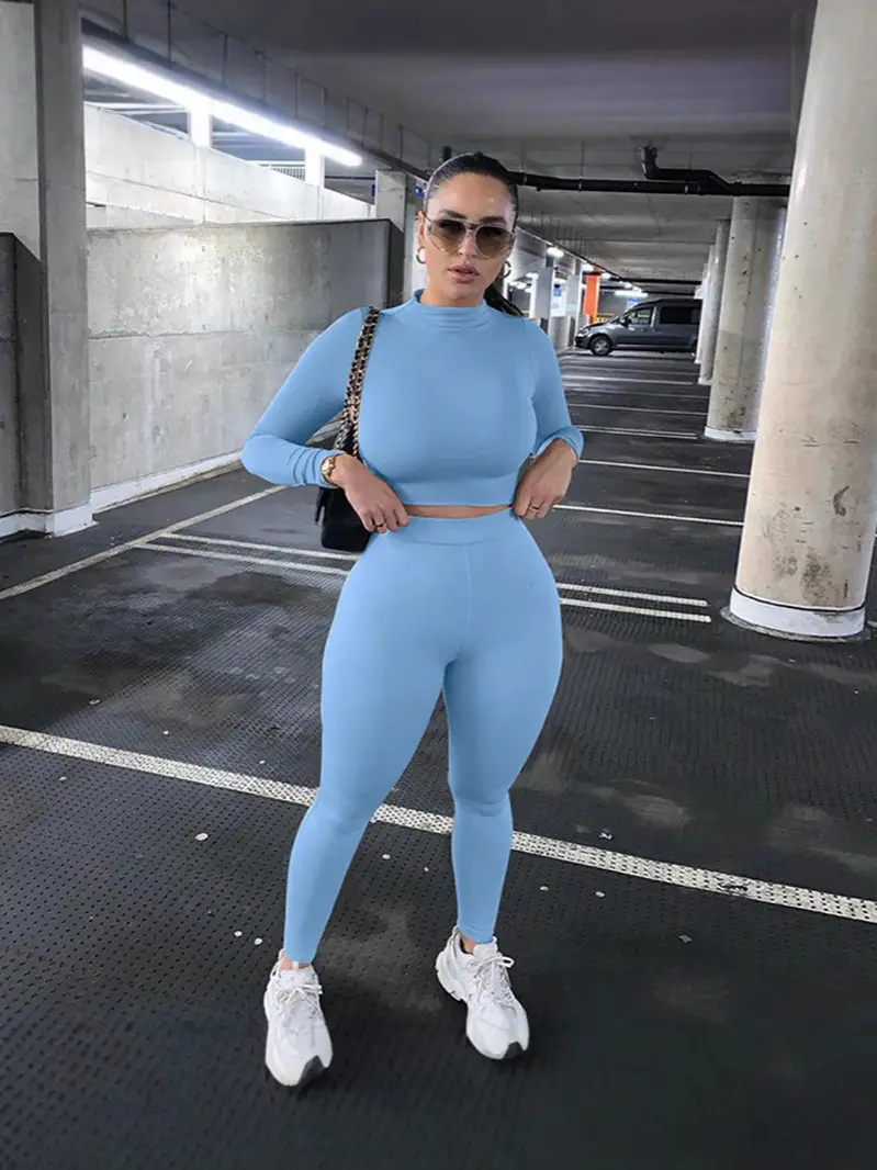 Women's Brown Slim Fit Sports Suit 2021 Autumn Winter - Image 14