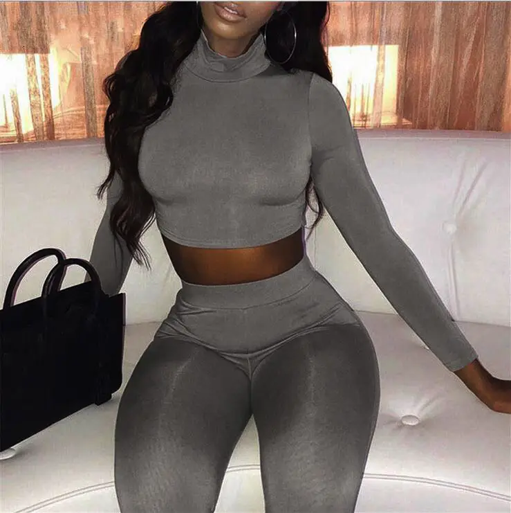 Women's Brown Slim Fit Sports Suit 2021 Autumn Winter - Image 7