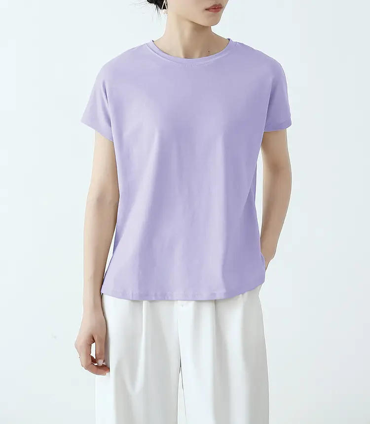 Women Side Slit T-Shirt Beige Cotton 165cm — feature 2